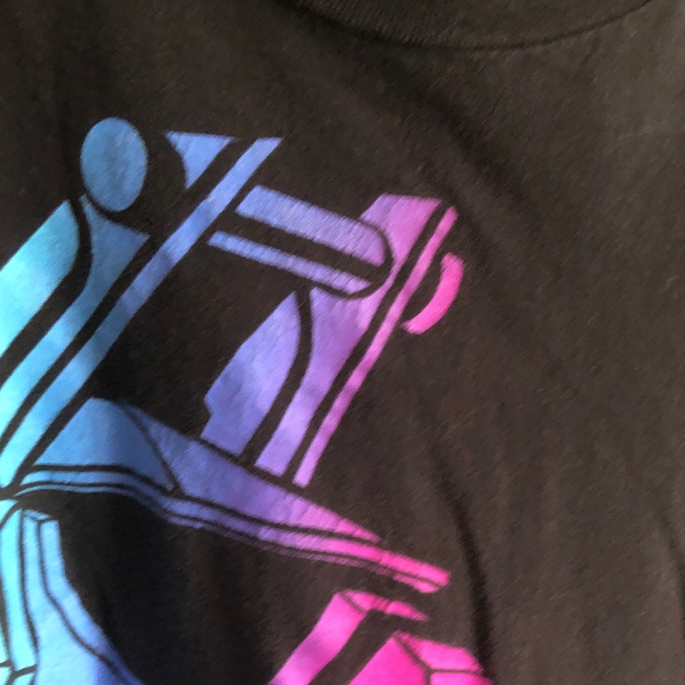 Black Tee with Iridescent Blue-Purple Graphic